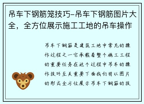 吊车下钢筋笼技巧-吊车下钢筋图片大全，全方位展示施工工地的吊车操作过程