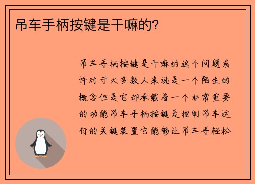 吊车手柄按键是干嘛的？