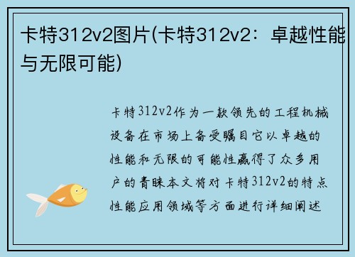 卡特312v2图片(卡特312v2：卓越性能与无限可能)